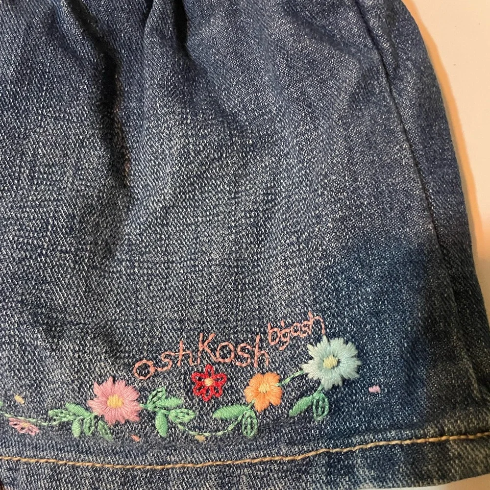 OshKosh B'gosh y2k Vintage Denim Skirtall Jumper Dress with Floral Details 9M - Picture 3 of 6